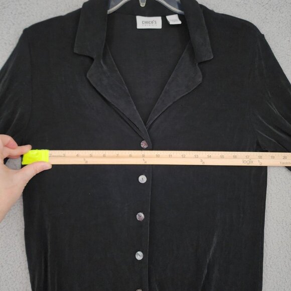 CHICO'S TRAVELERS Black Button Down Shirt Blouse Top Size 1 - Picture 5 of 11